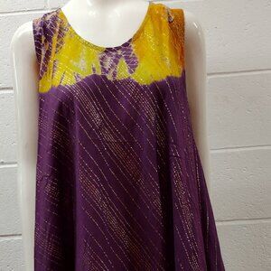 Purple Metallic Indian Dress Gauzy Cotton L India 90s Sleeveless INDIA by MAMTA